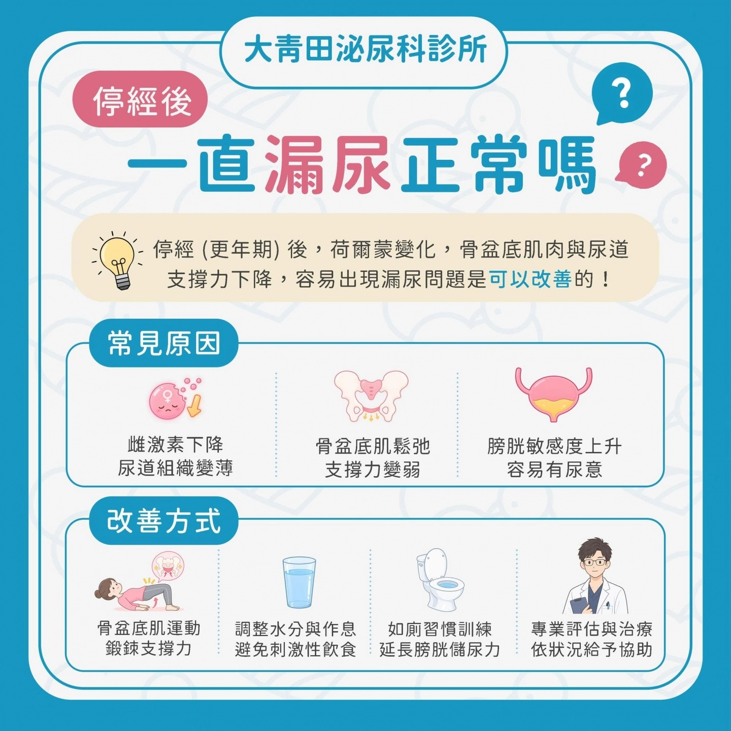 停經後一直漏尿，是正常老化嗎？